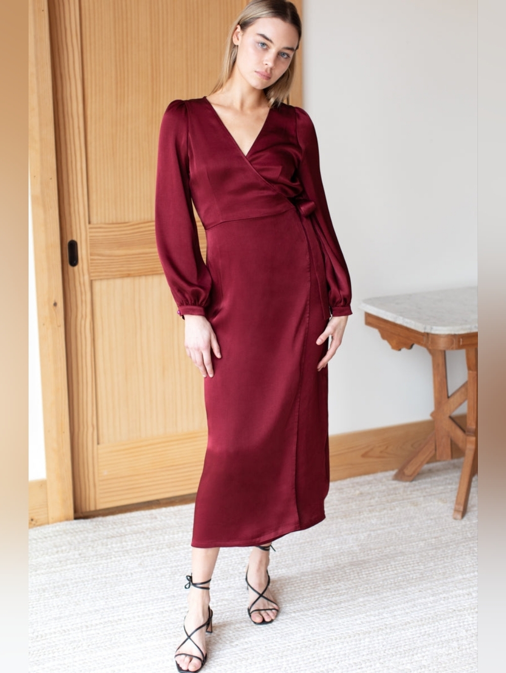 Emerson Fry Bishop Sleeve Dress - Cabernet Satin